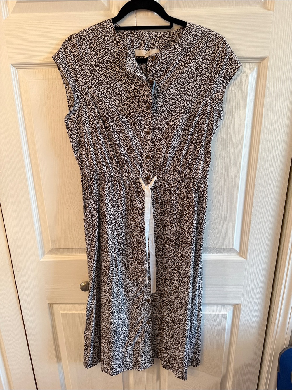 LOFT Brown and White Micro-Print Midi Dress